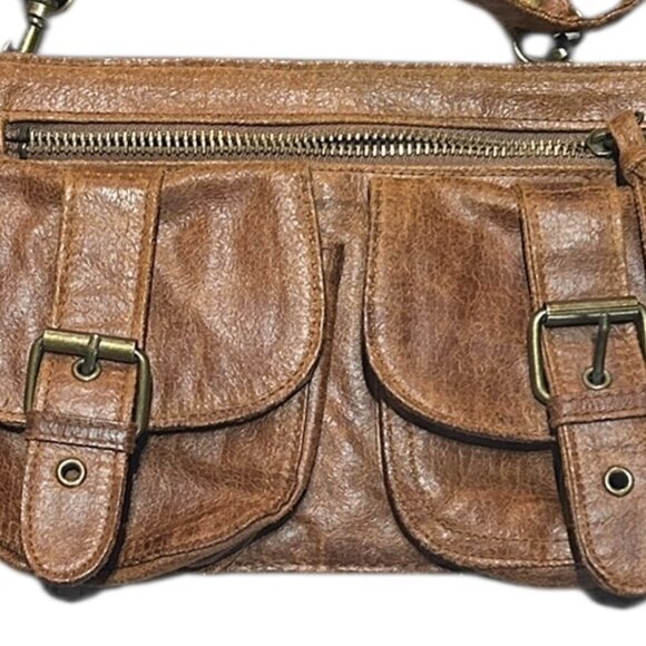 Vtg Gasoline Brown Belt Bag Crossbody Multi Pocket Utility Festival Boho Travel - Picture 2 of 7